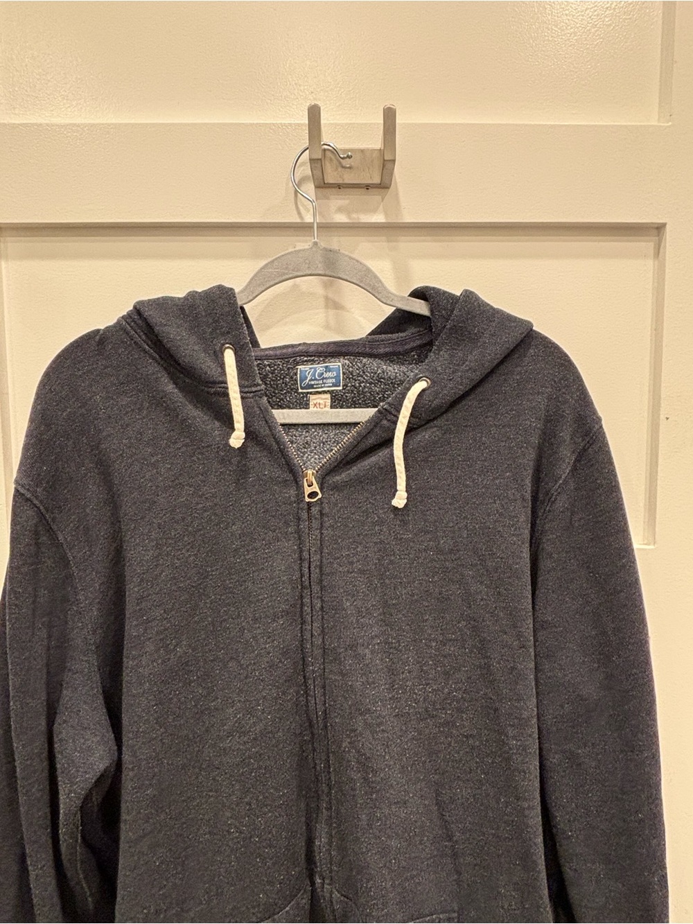 J. Crew Men's Muted Navy Vintage Fleece Zip-Up Hoodie XLT - Picture 3 of 5